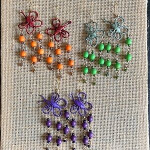 Colorful Floral Palm Beaded Earrings Set Of 3 Pairs